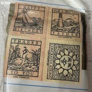 New Stampin UP! Wonderful Woodcuts Wood mount Stamp set of 4 _ Stamping